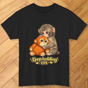 Black - Punch Monkey with Teddy Bear T-Shirt Keep Holding On